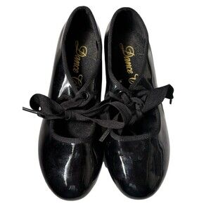 Dance Class Black Patent Tap Shoes Girls Youth Size 12.5 Lace Up GUC